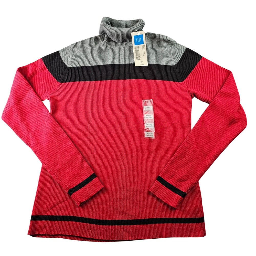 Covington Ribbed Knit Sweater Women's XL Red‎ Colorblock Long Sleeve Turtleneck